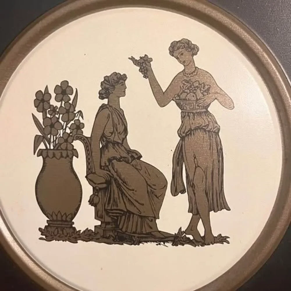 Vintage Mid Century Guildcraft Greek Neo-Classical Octagon Toleware Plaques - Pa